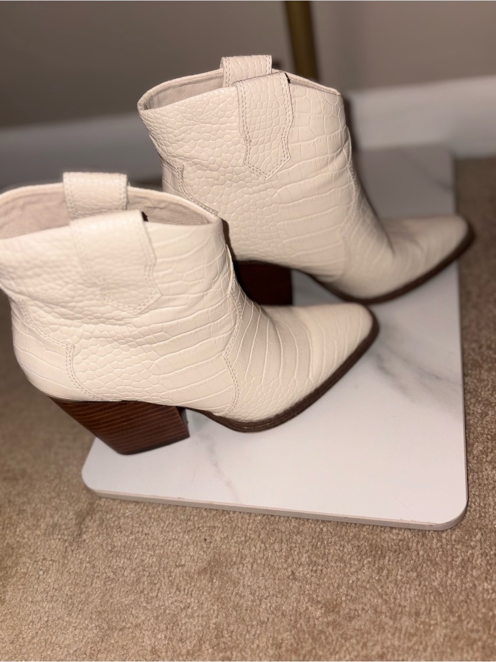 Chinese Laundry Cream Bonnie Croc-Embossed Ankle Boots